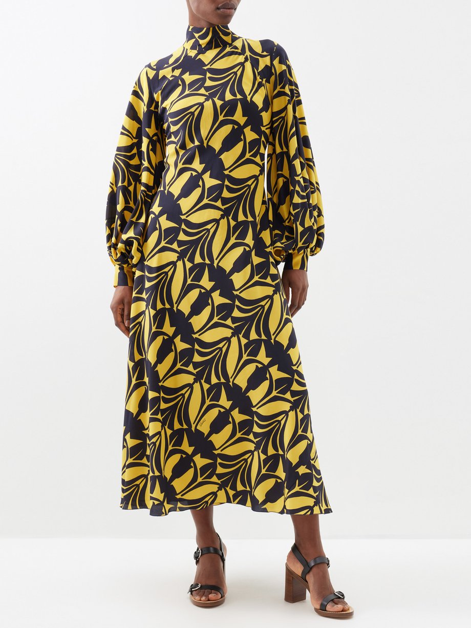 Yellow Medici printed silk midi dress | La DoubleJ | MATCHES UK