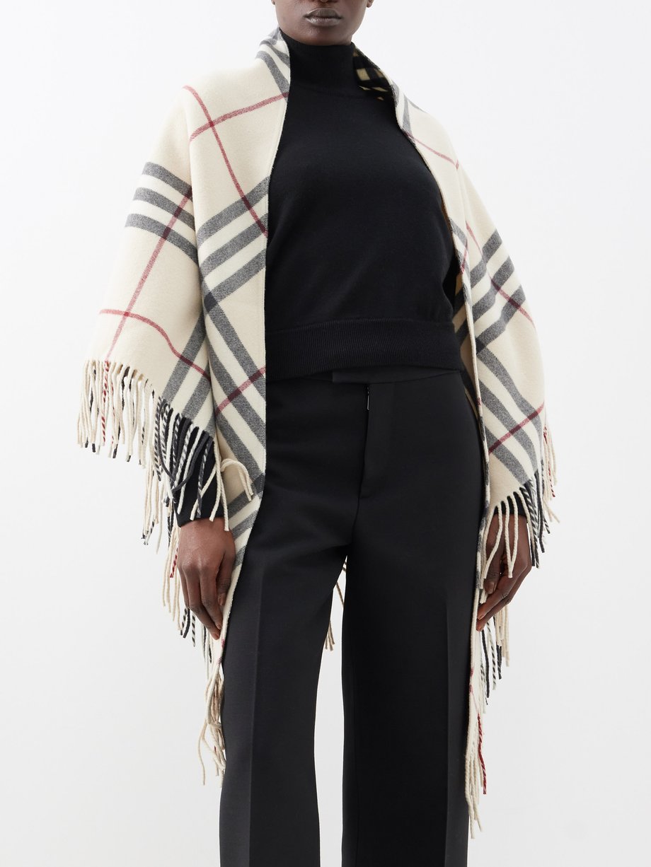 White Giant Check wool cape | Burberry | MATCHES UK