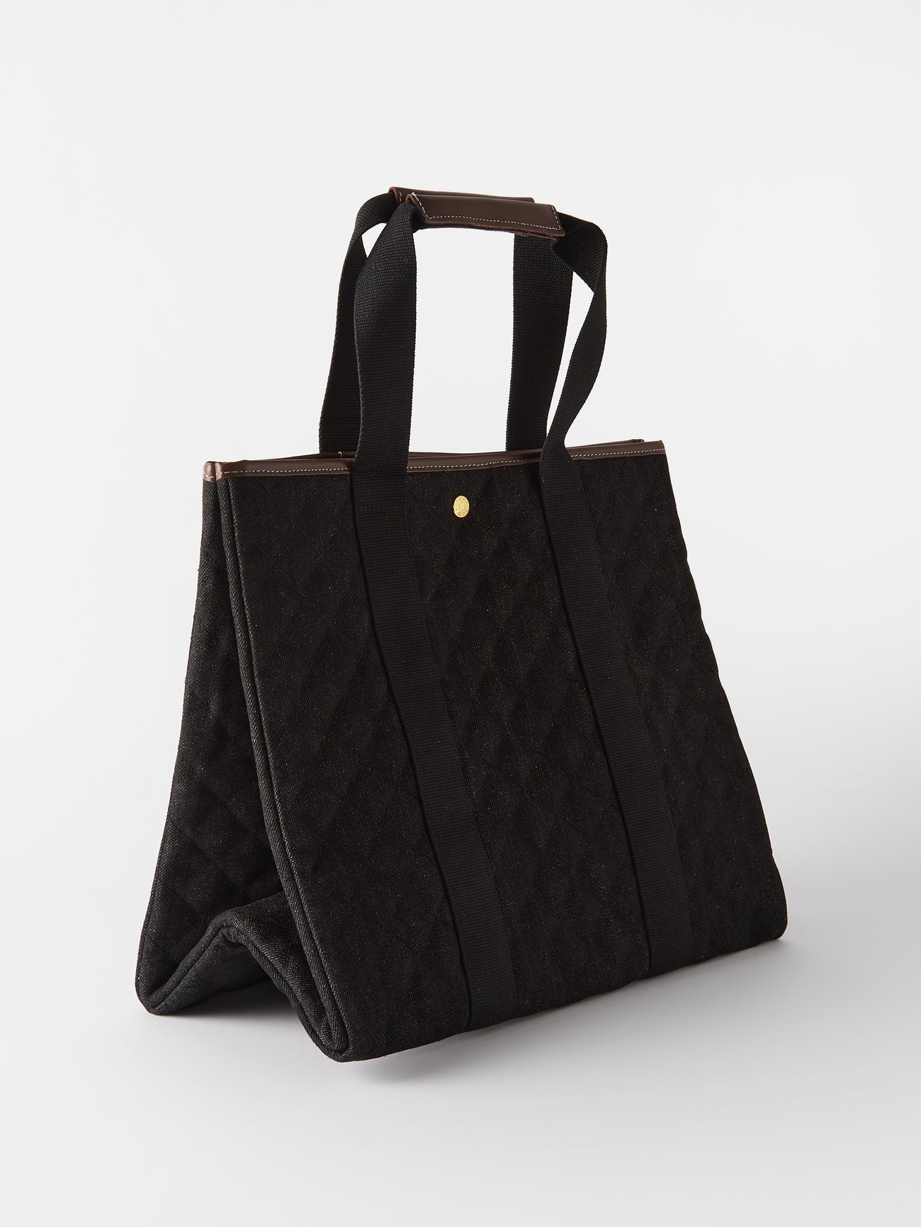 Black Traversee large quilted cotton-blend tote bag