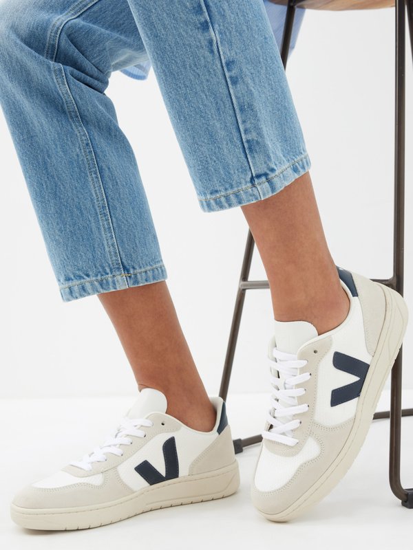 Veja V-10 suede and mesh trainers