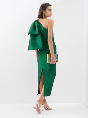 Mila Asymmetric Cowl Neck Satin Slip Dress in Emerald Green
