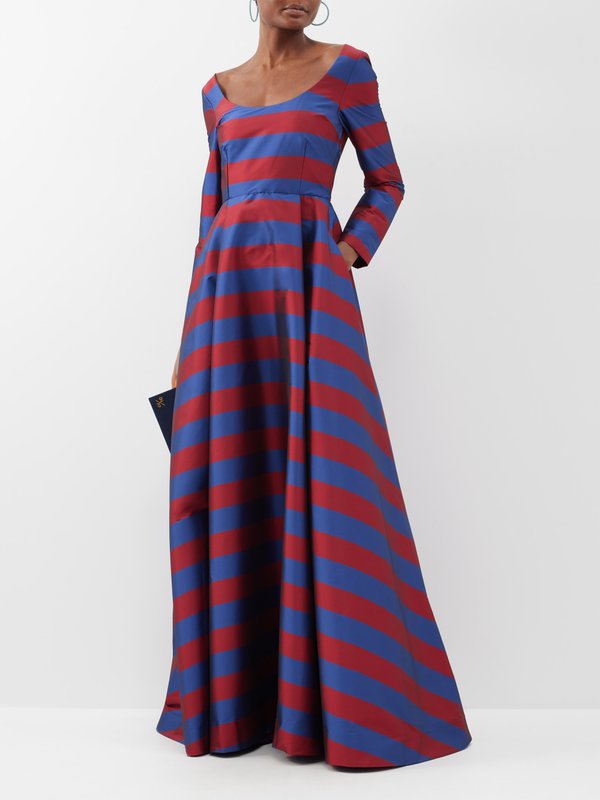 BERNADETTE Bellucci scoop-neck striped taffeta gown