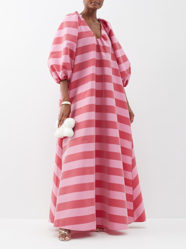 BERNADETTE George balloon-sleeve striped taffeta maxi dress