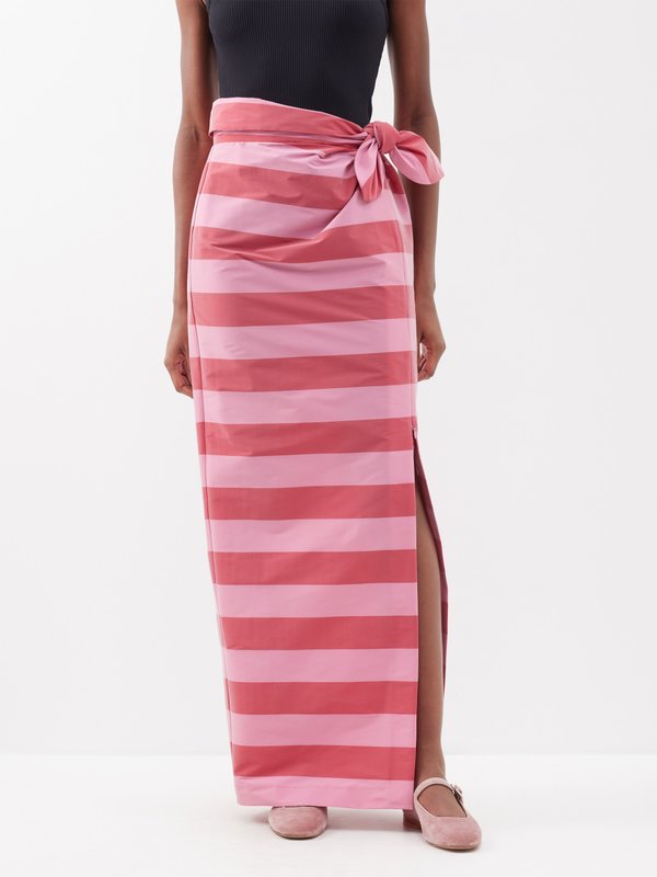 BERNADETTE Cecile tie-waist striped taffeta maxi skirt