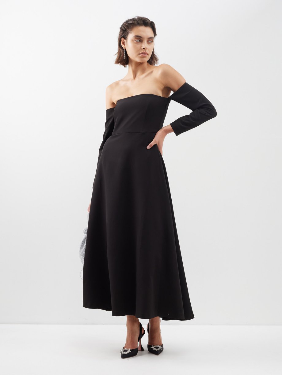 Black Edie off-the-shoulder crepe midi dress | BERNADETTE | MATCHES UK