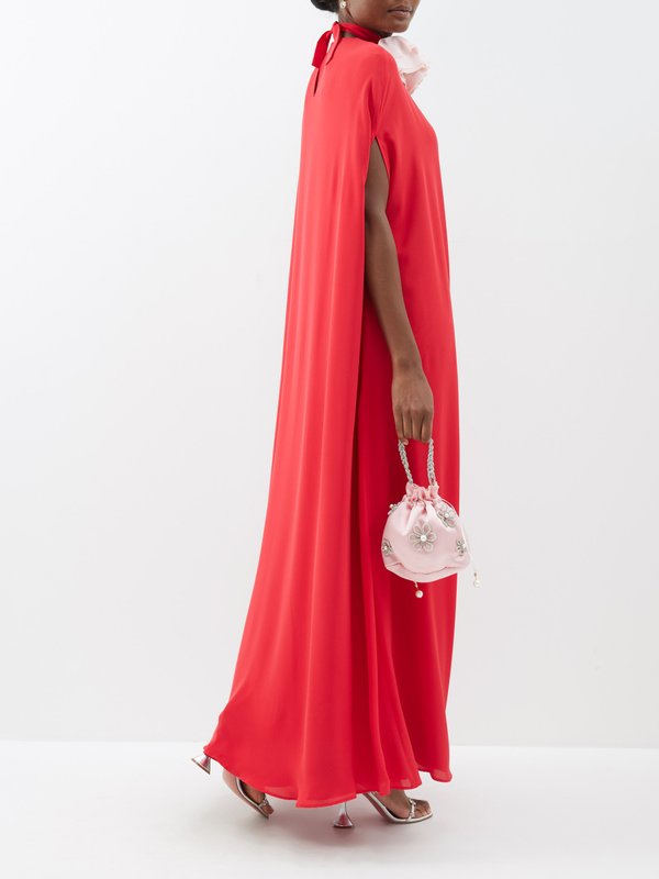 BERNADETTE Eleonore rose-appliqué crepe de Chine gown