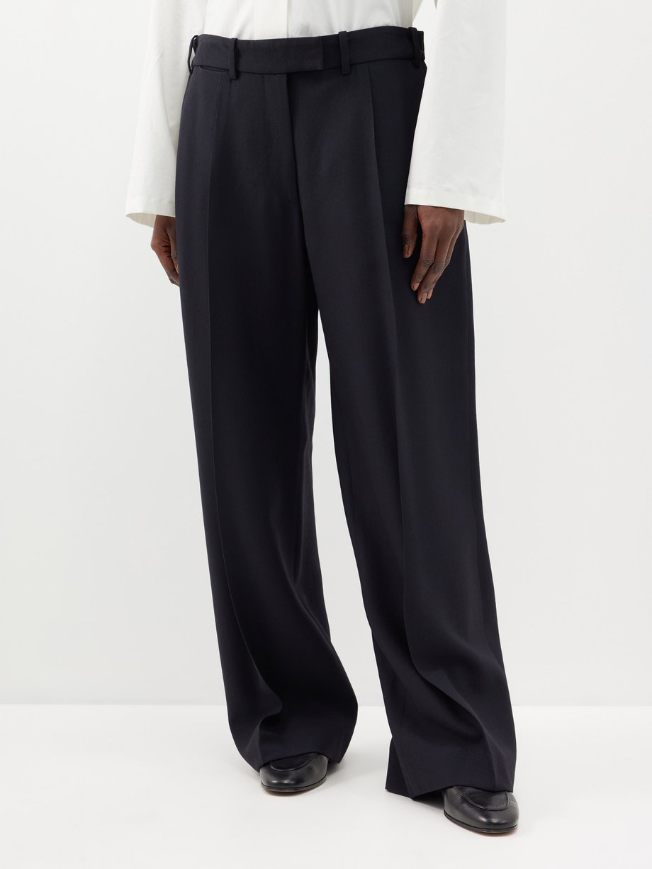 Navy Roan pleated canvas wide-leg trousers | The Row | MATCHES UK