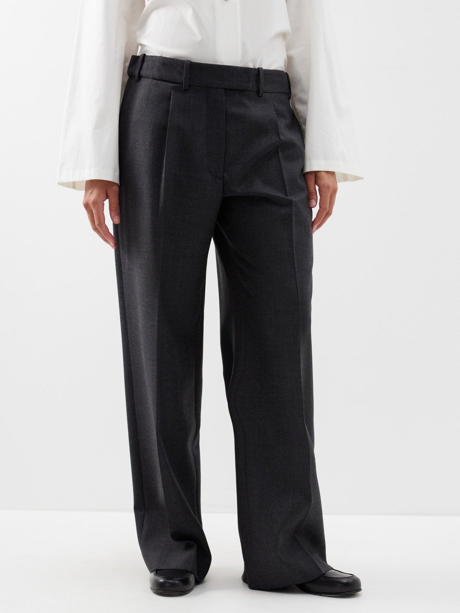 Grey Roan single-pleat wool trousers | The Row | MATCHES UK