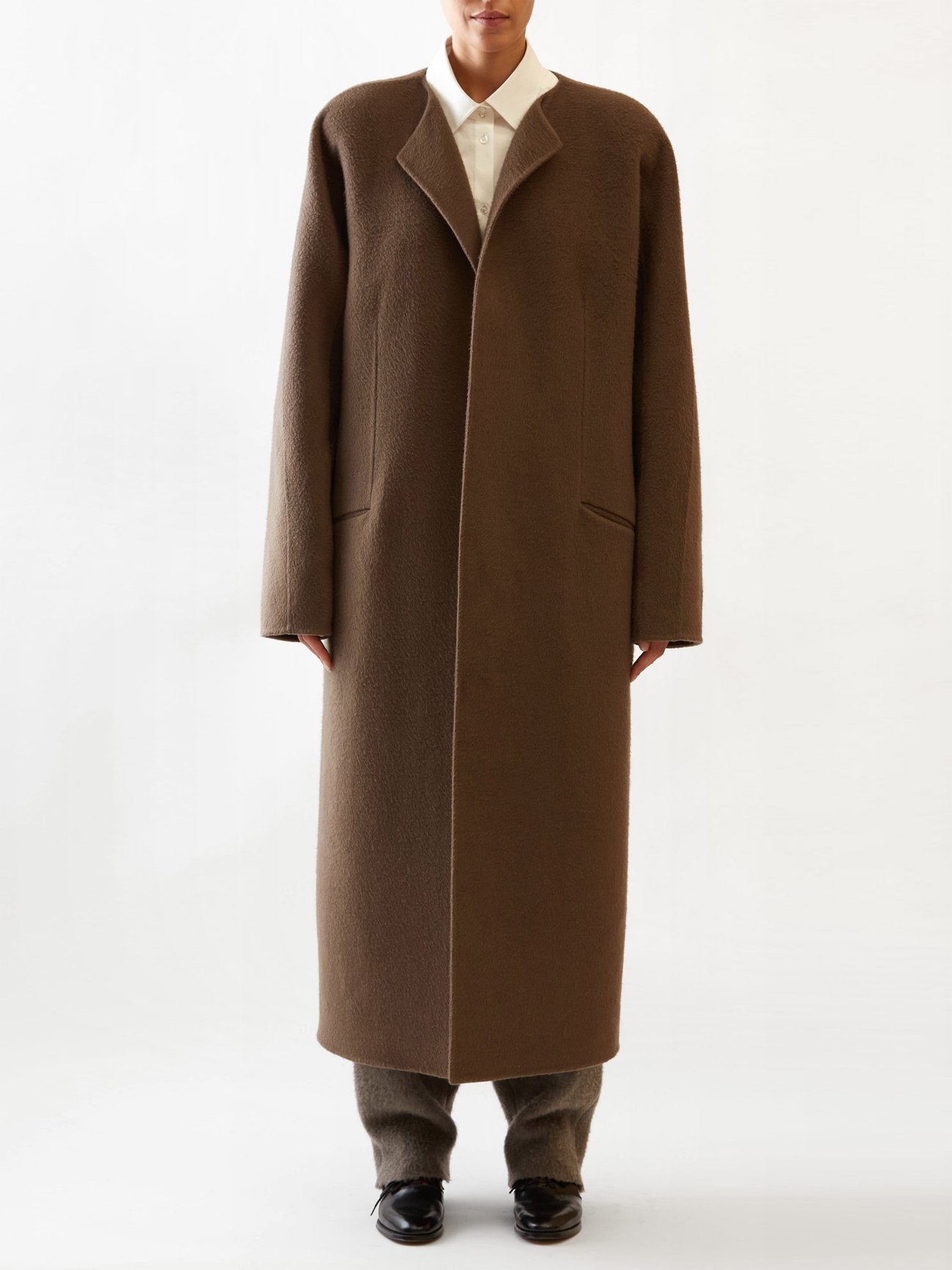 The Row Evia Belted Double Faced Silk Coat in Dune