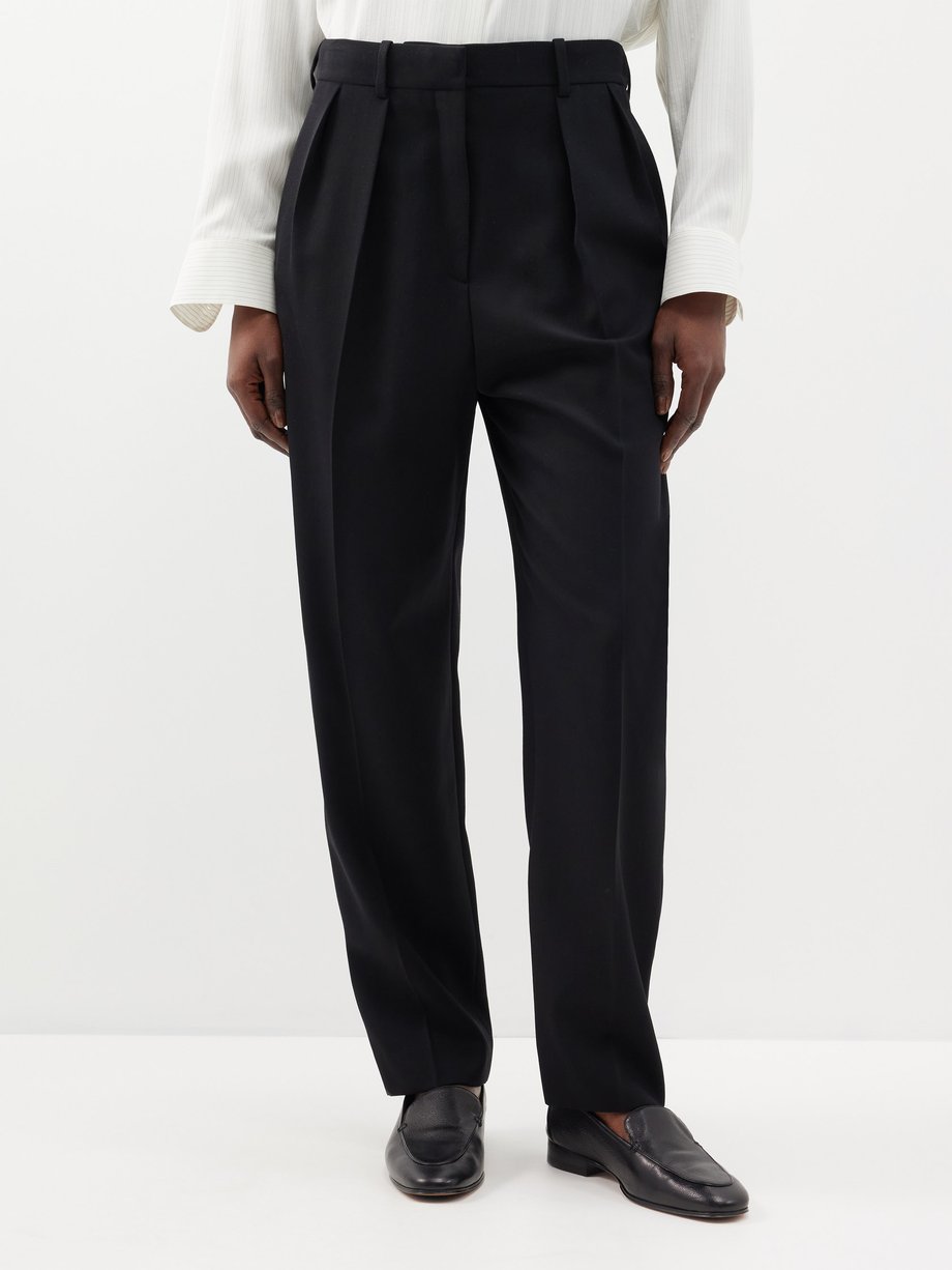 Black Corby double-pleated wool trousers | The Row | MATCHES UK