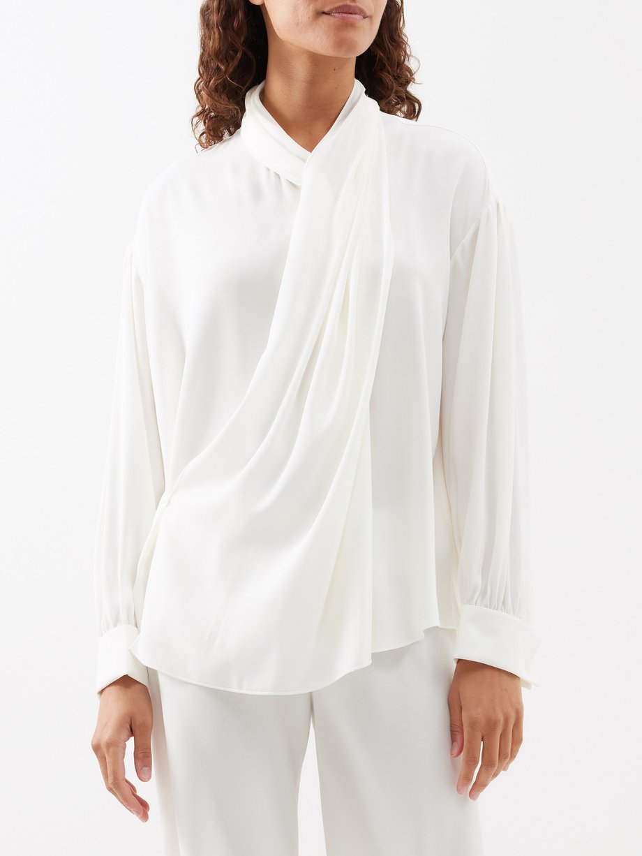 White Darnelle draped silk blouse | The Row | MATCHES UK