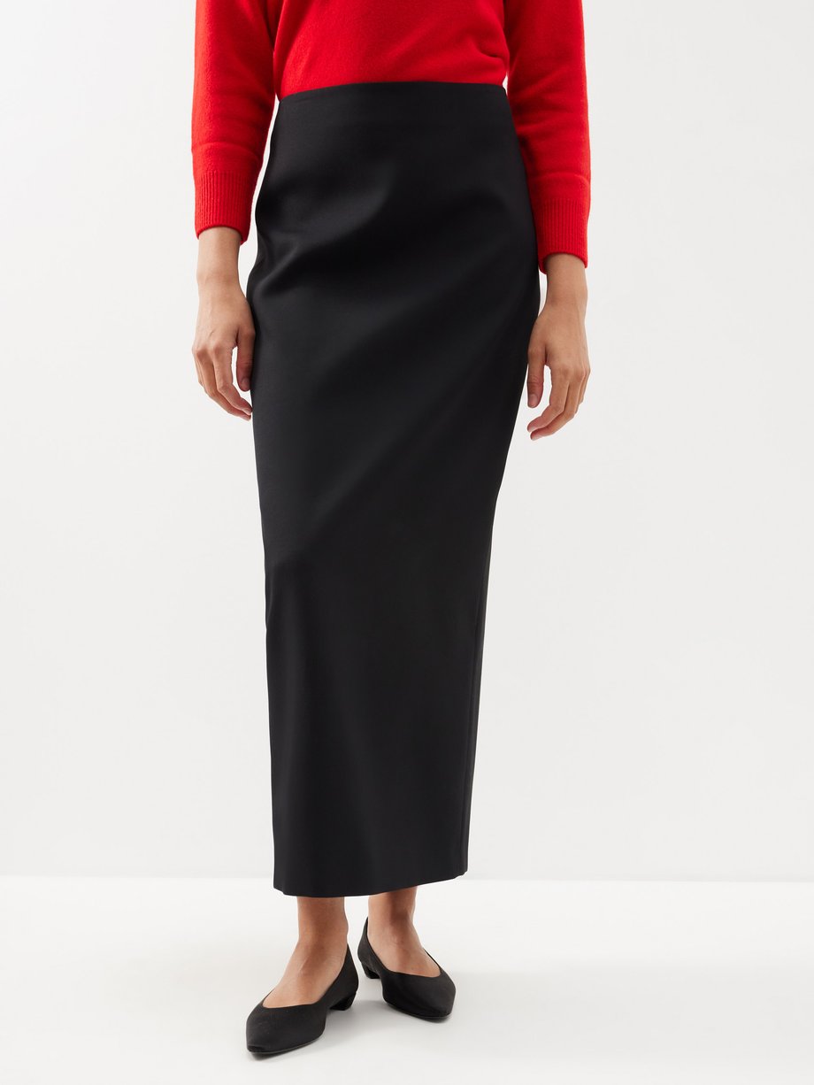 Black Bartelle zipped-vent bonded-wool skirt | The Row | MATCHES UK