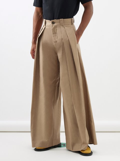 Double Pleated Cotton Trousers Taupe – BENEVENTO