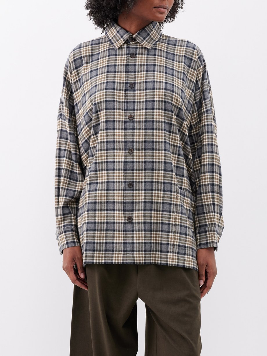 Grey Checked cotton-twill shirt | Eskandar | MATCHESFASHION US