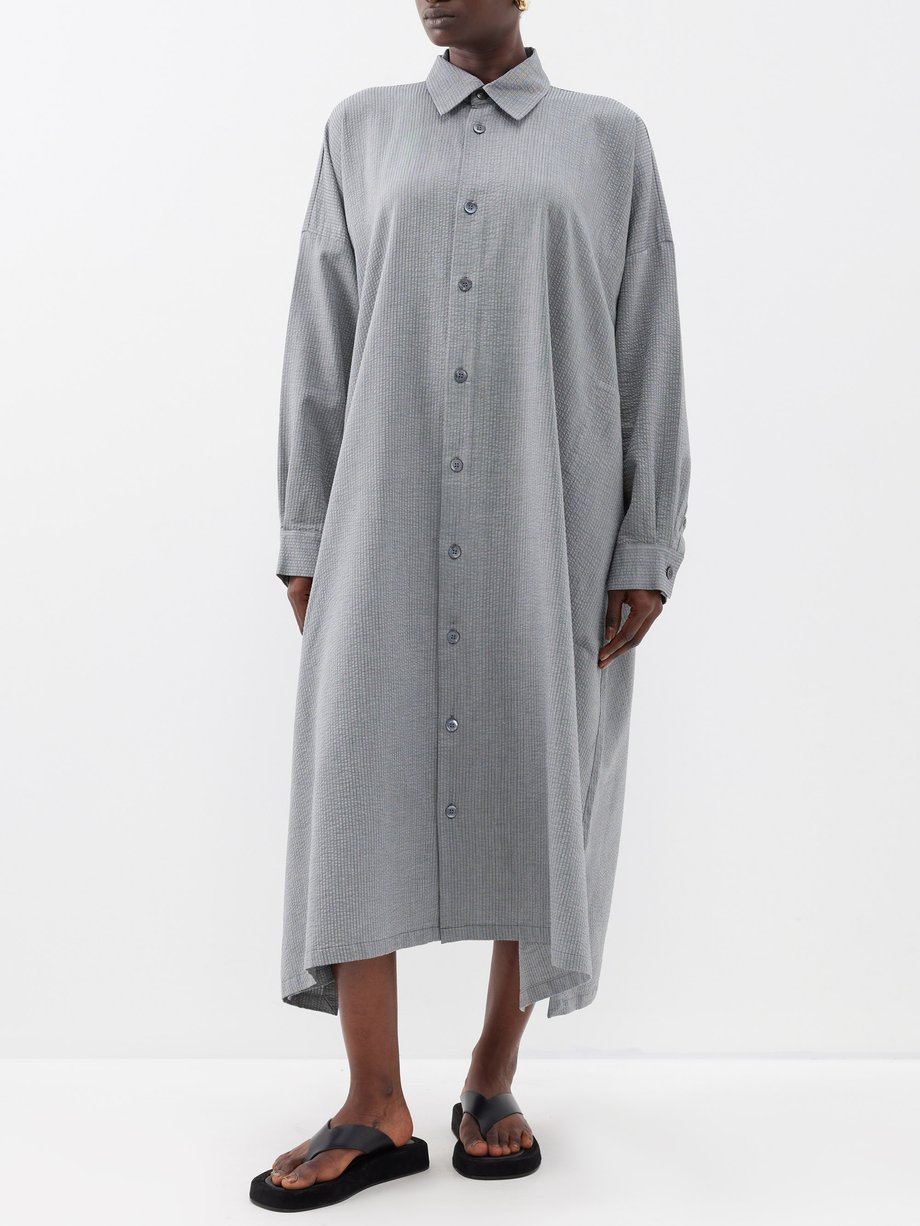 Grey Oversized cotton-seersucker shirt dress | Eskandar | MATCHESFASHION US