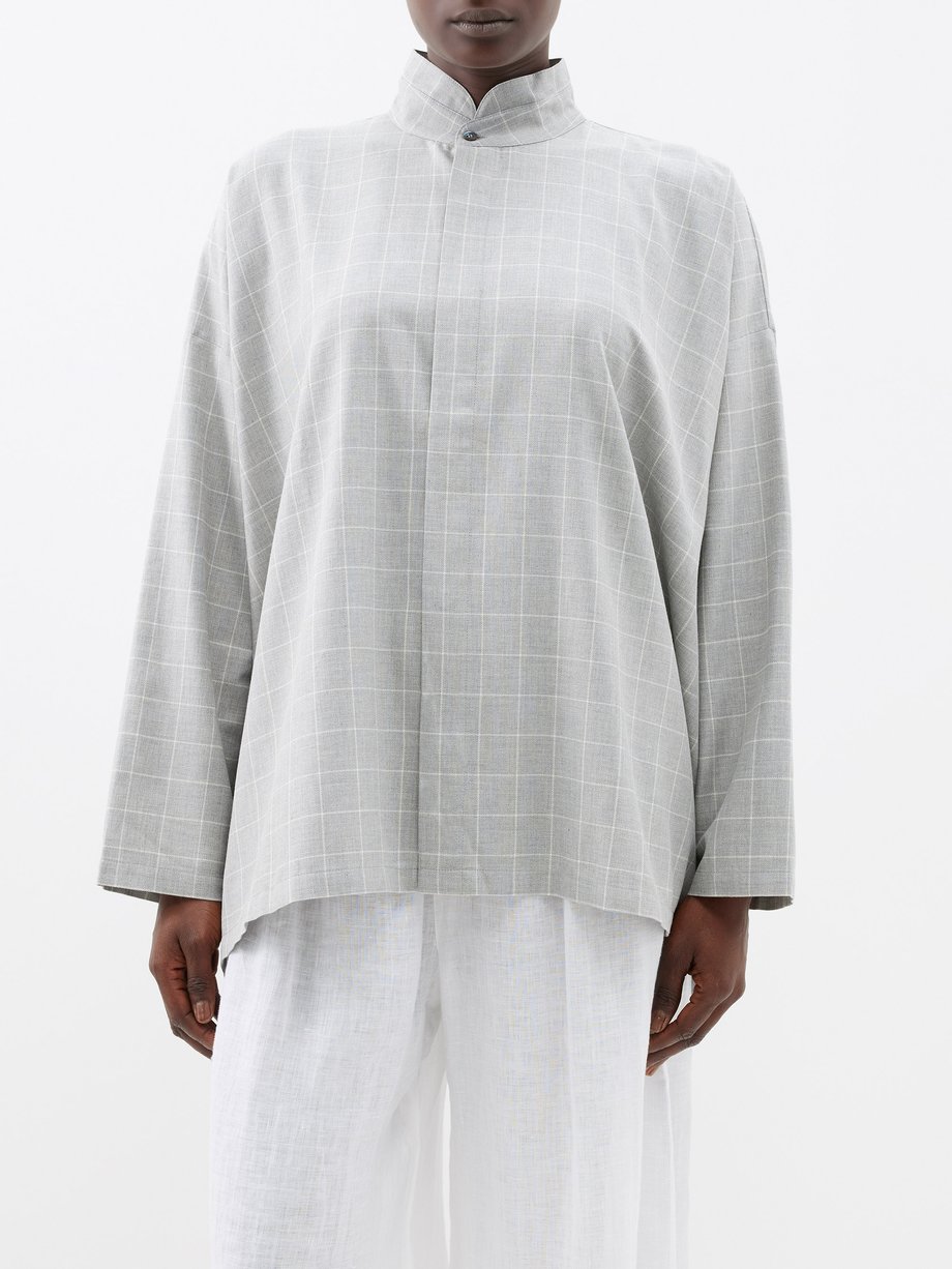 Grey Checked cotton-twill shirt | Eskandar | MATCHESFASHION US