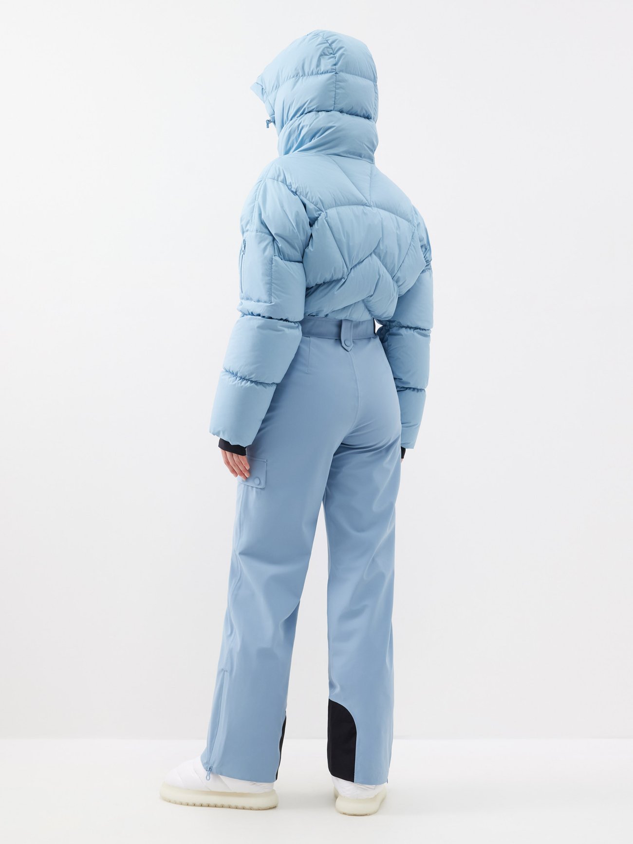 Blue Sommet down quilted softshell hooded ski suit