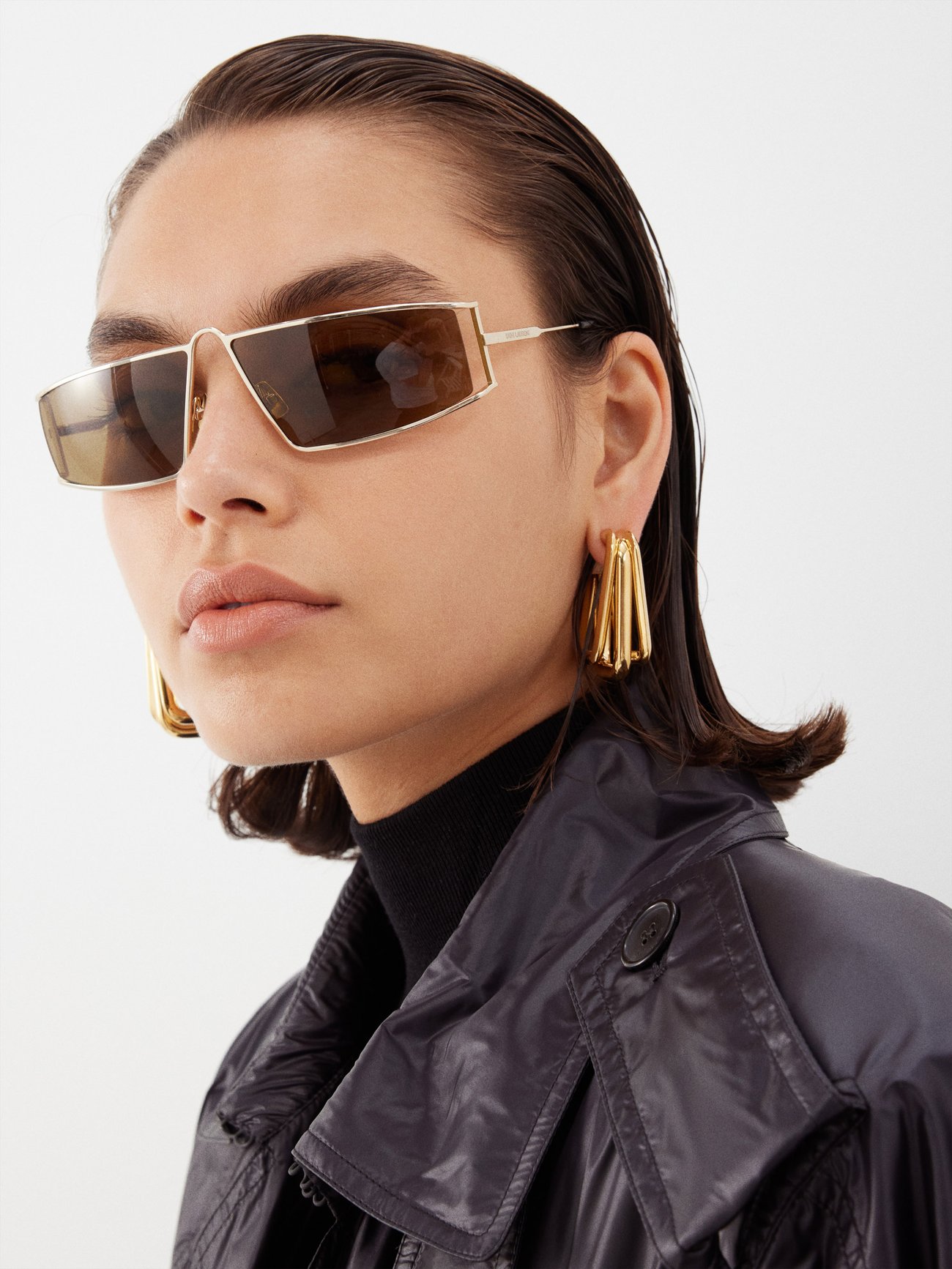 Gold Angular Frame Metal Sunglasses Saint Laurent Matches Uk