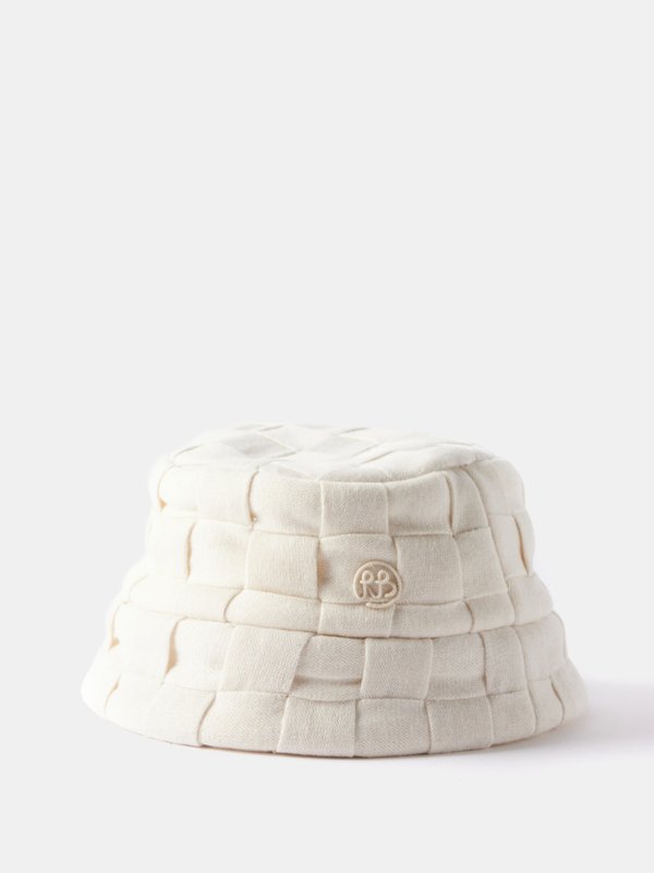 White Monogram-embroidered woven-knit bucket hat | Ruslan