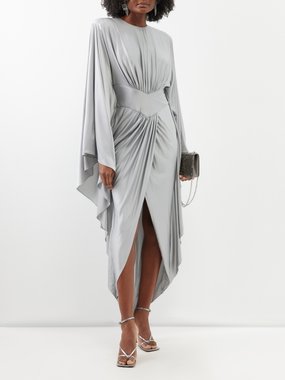 Alexandre Vauthier Cape-sleeve ruched-jersey dress