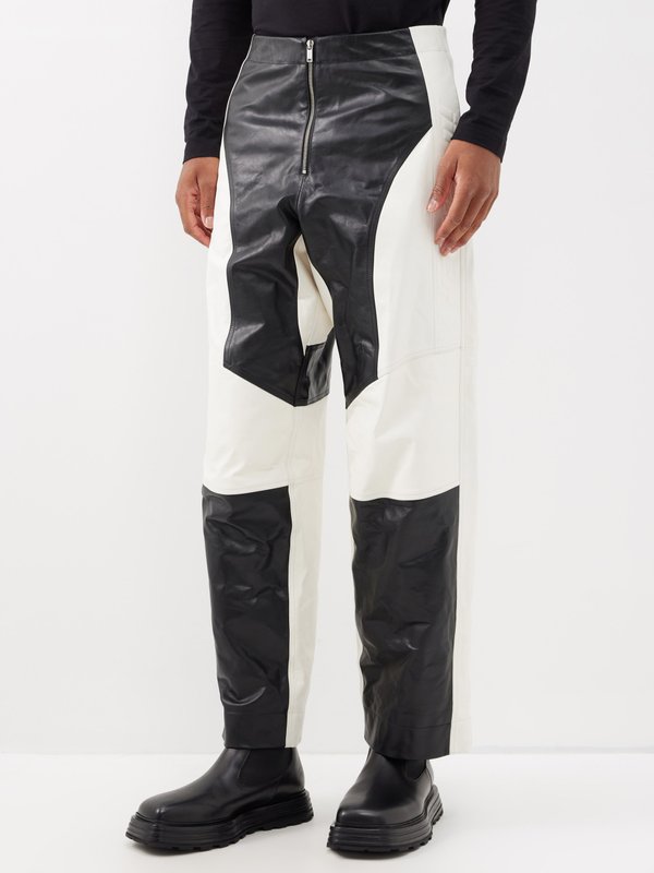 Jil Sander Pantalon en cuir bicolore