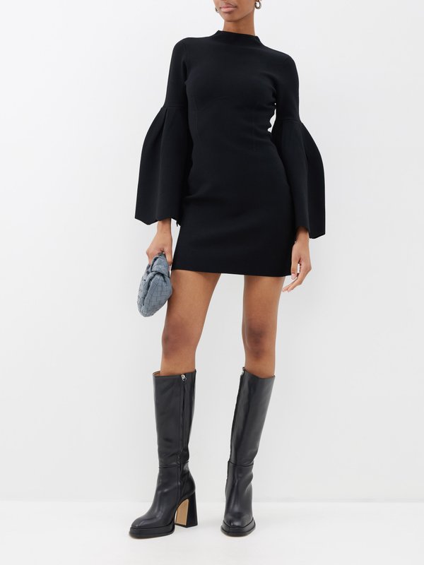 Clea (CLEA) Ebony bell-sleeve knitted jersey mini dress