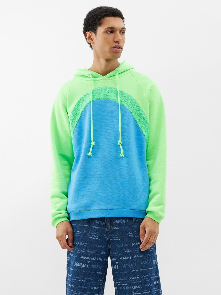 Blue Panelled cotton-blend jersey hoodie | ERL | MATCHES UK