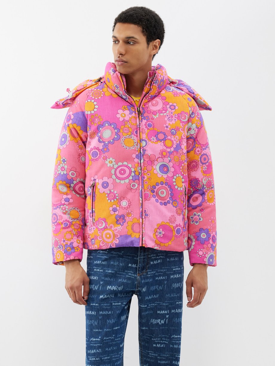 Pink Floral-print hooded cotton-blend twill down jacket | ERL