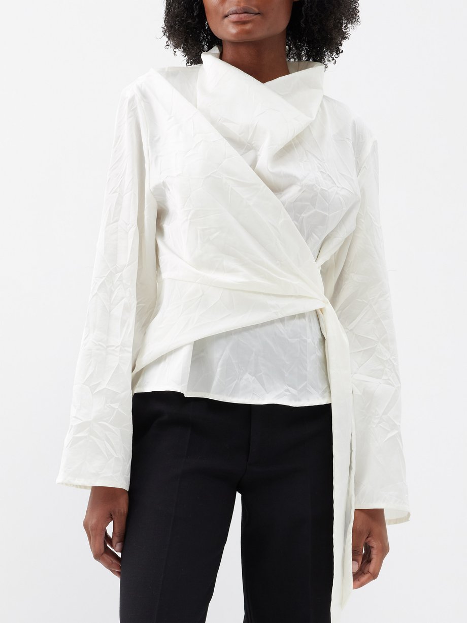 Róhe Wrap-over crushed-satin blouse