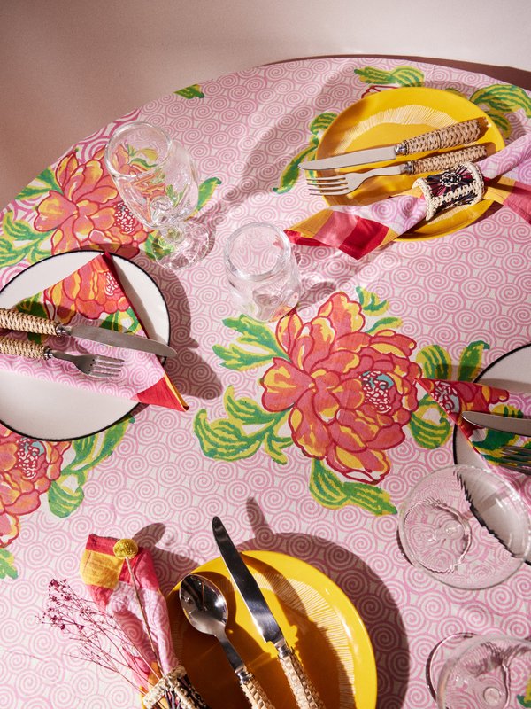 Lisa Corti Camelia printed 180cm x 350cm cotton tablecloth