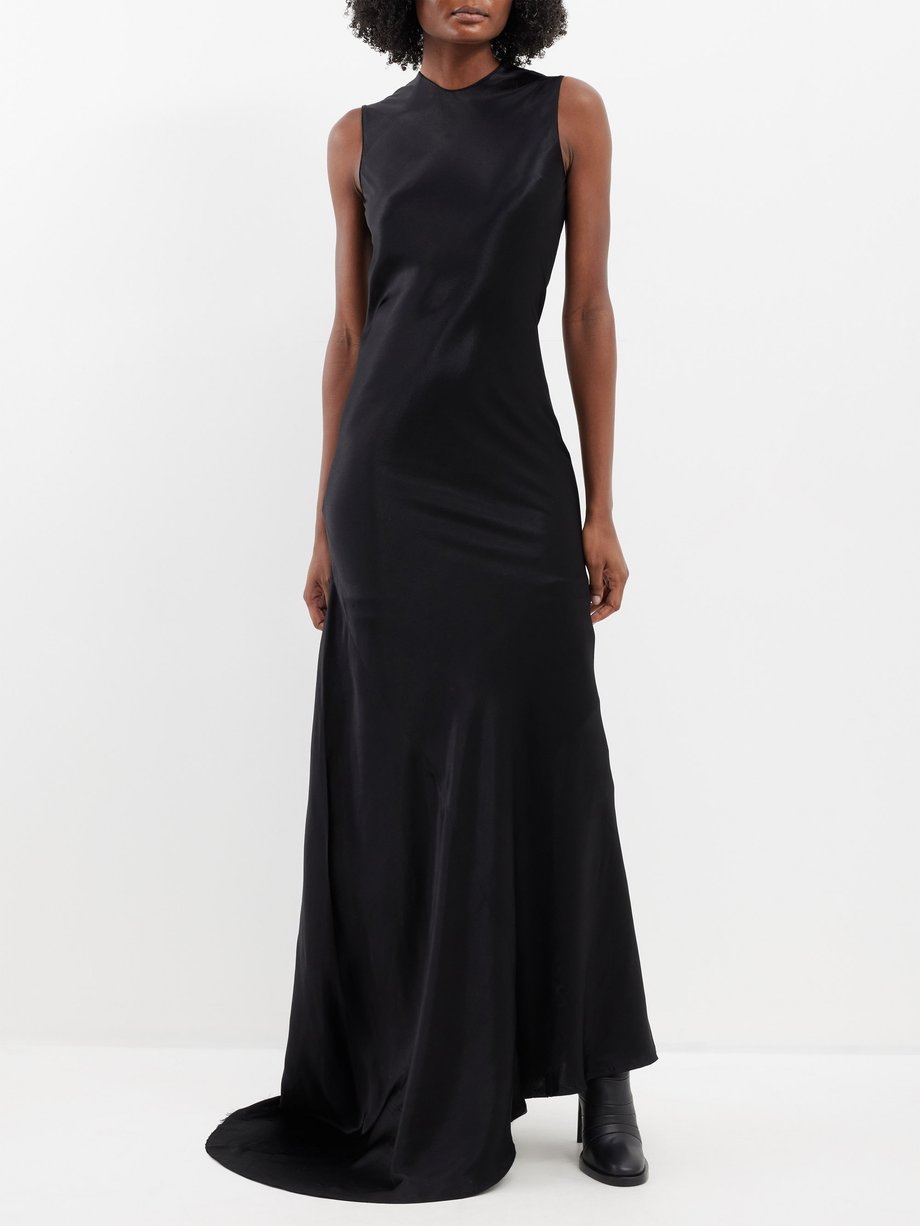 Black Gret asymmetric satin maxi dress | Ann Demeulemeester | MATCHES UK