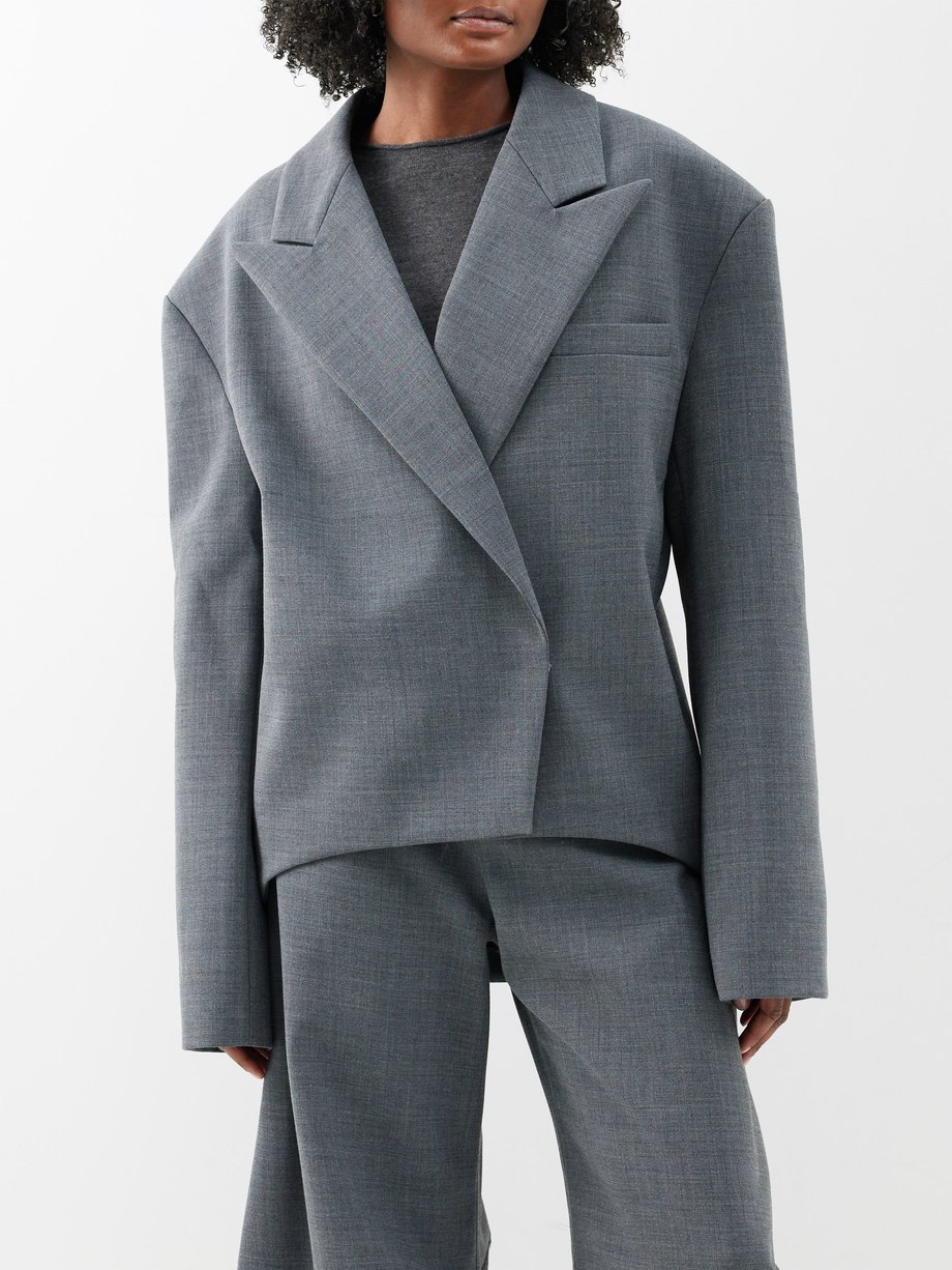 Grey Oversized curved technical suit jacket | A.W.A.K.E. Mode | MATCHES UK