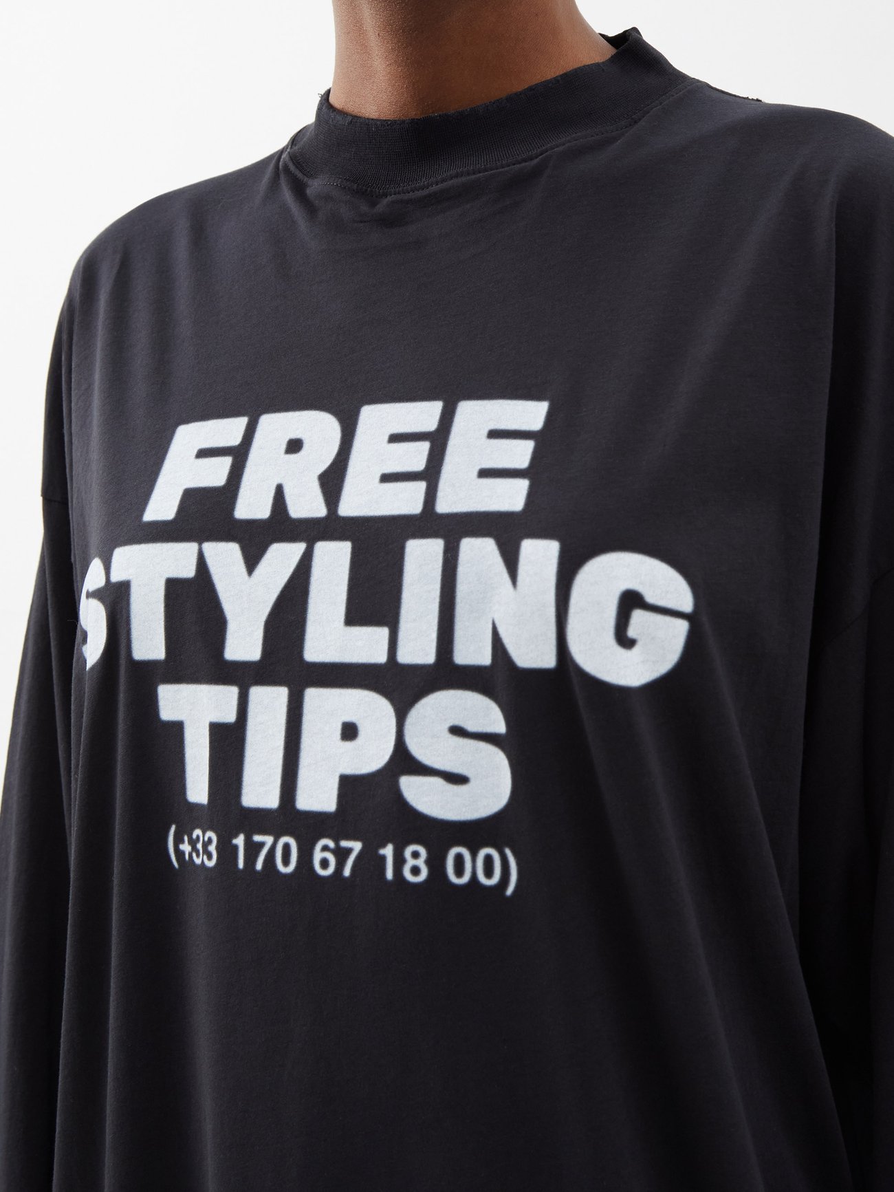 Styling Hotline-print cotton long-sleeved T-shirt
