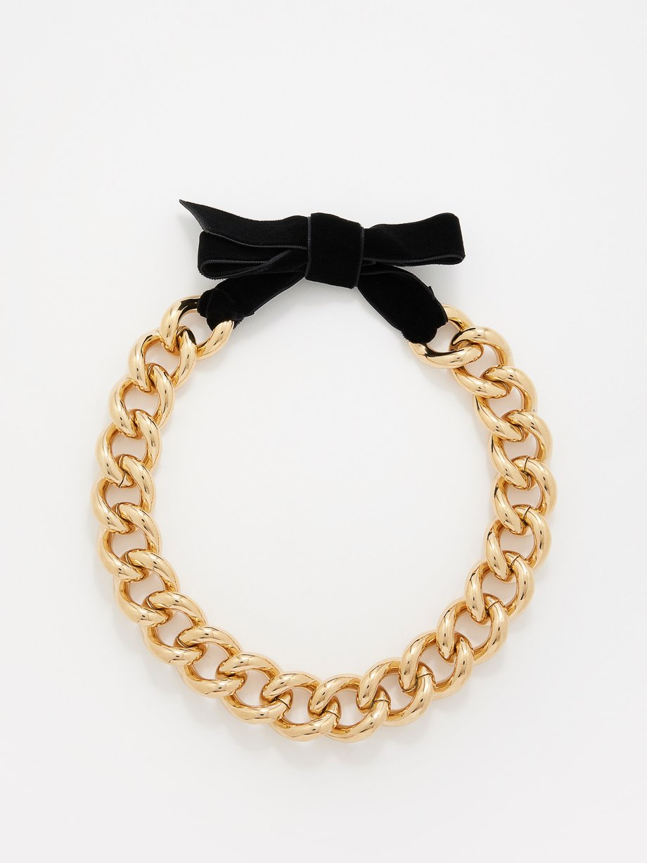 Gold Cara velvet-bow 18kt gold-plated necklace | By Alona ...