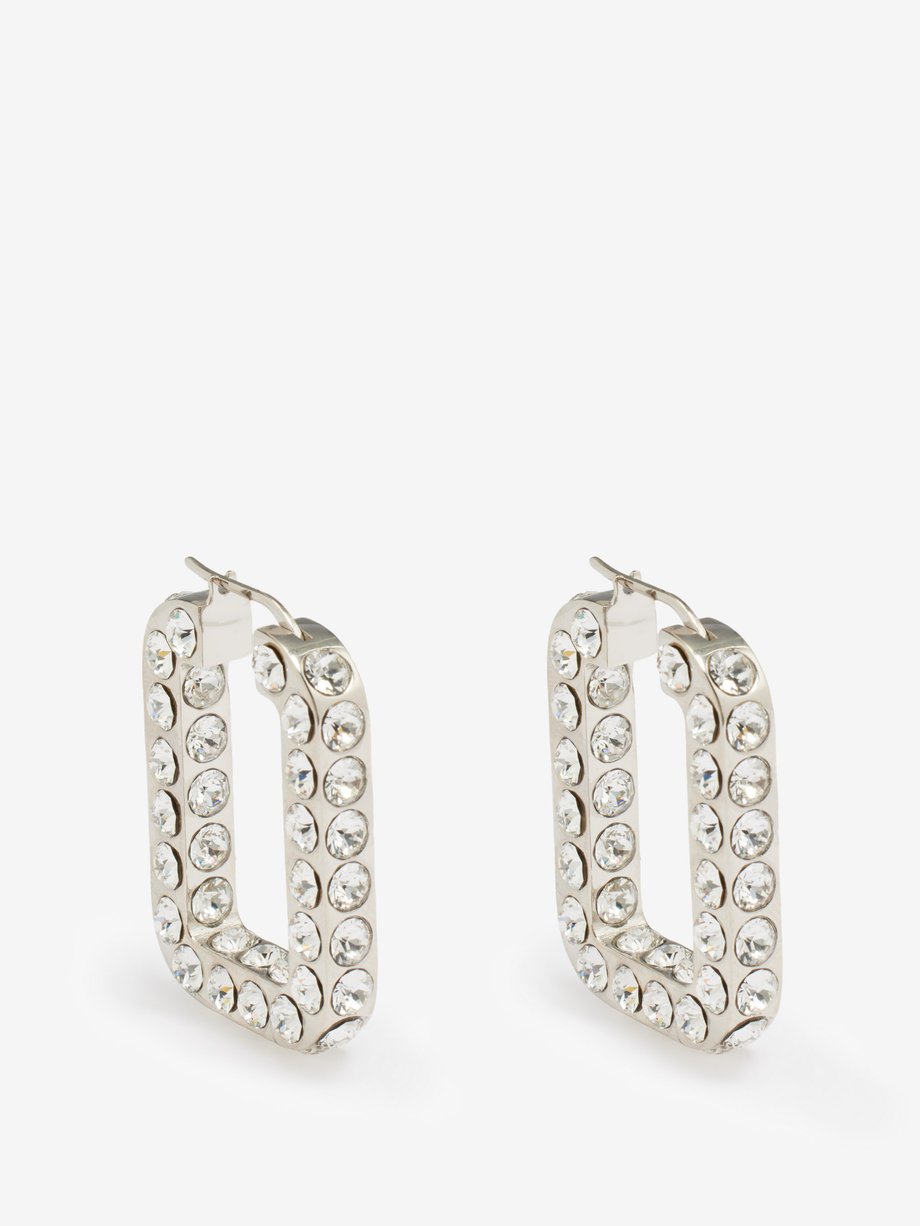 Silver Charlotte crystal-embellished hoop earrings | Amina Muaddi ...