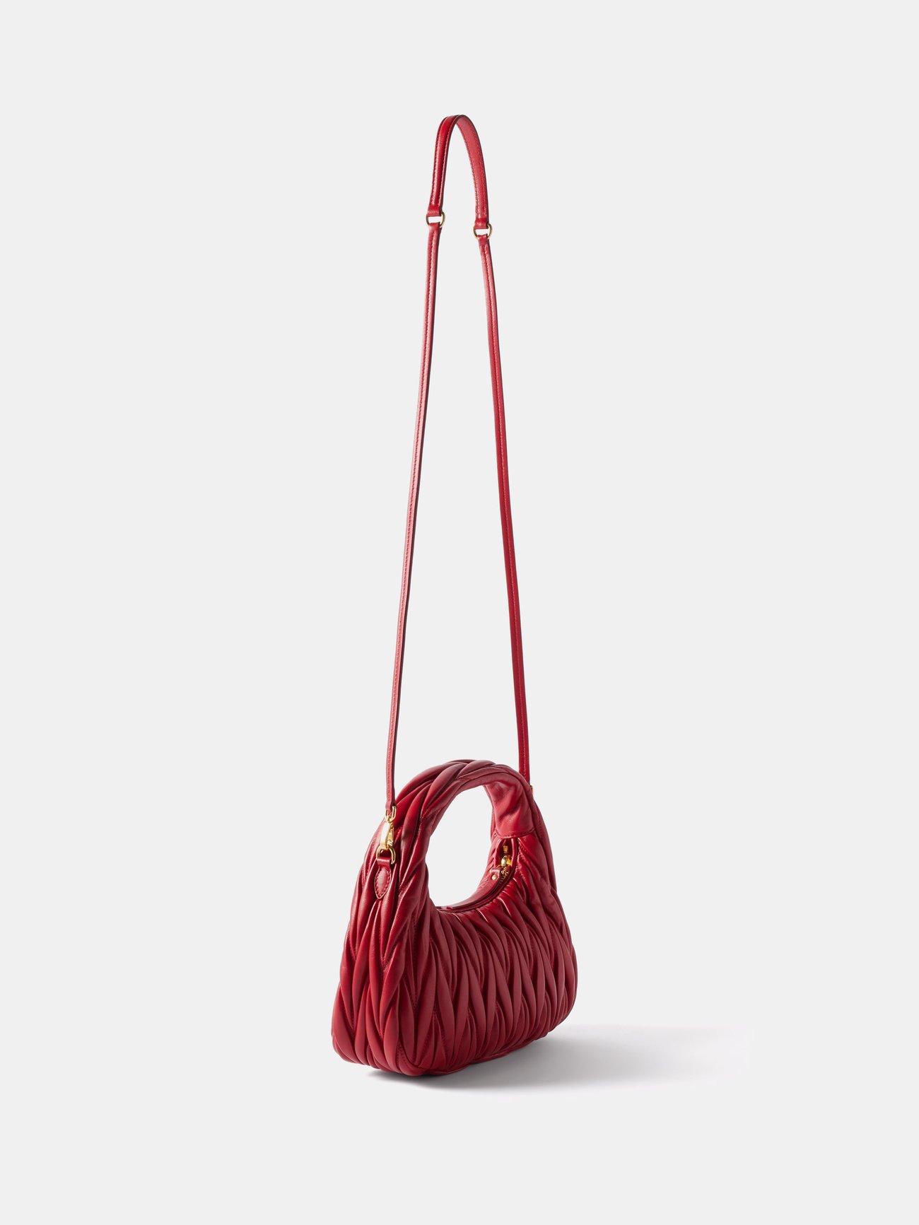 Red Wander mini matelassé-leather clutch bag, Miu Miu