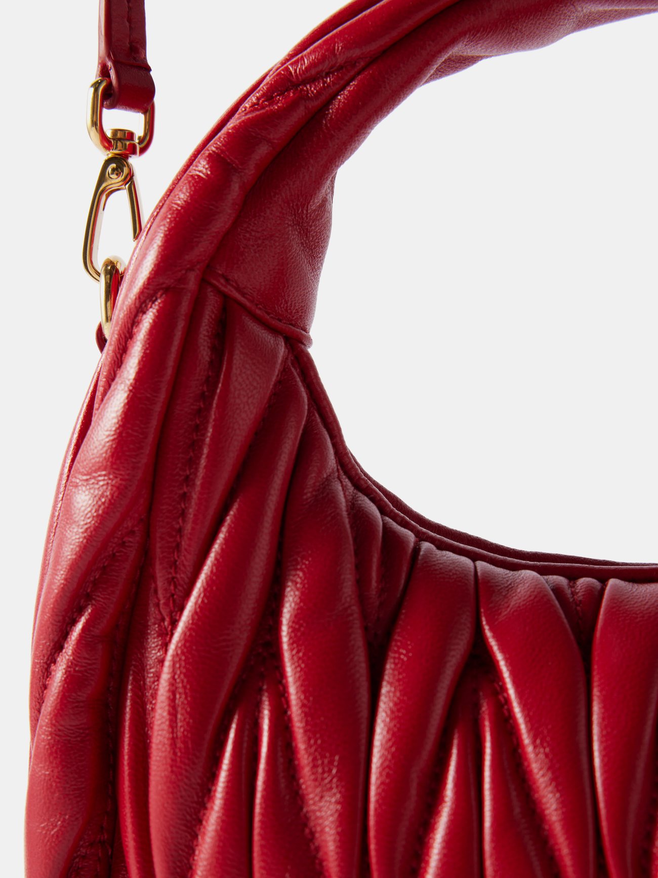 Red Wander mini matelassé-leather clutch bag, Miu Miu