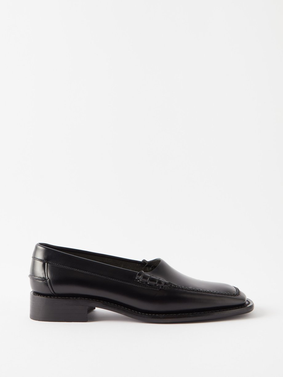 Black Sala square-toe leather loafers | Hereu | MATCHES UK
