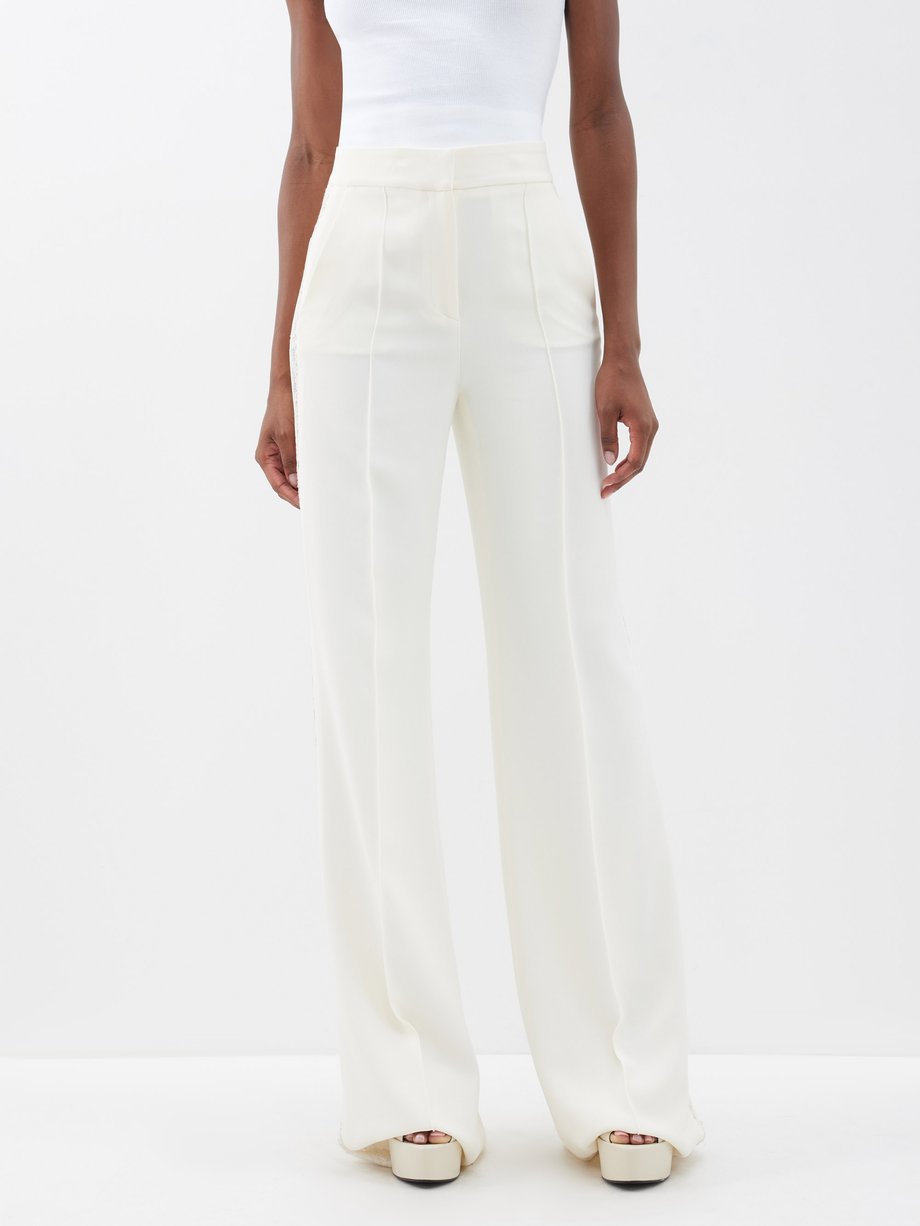 White Lace-insert straight-leg crepe trousers | Elie Saab ...