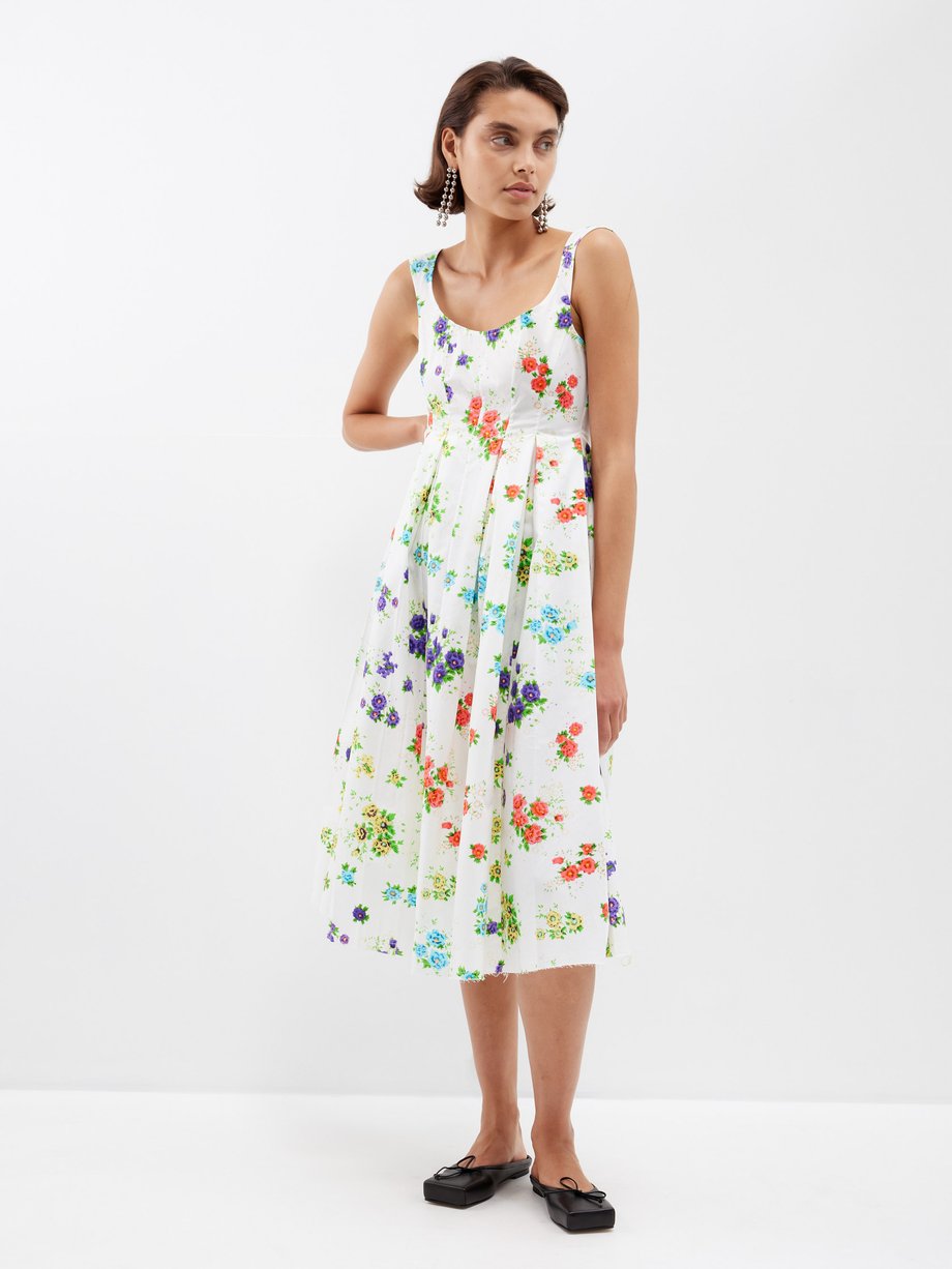White Floral-print cotton midi dress | Yuhan Wang | MATCHES UK