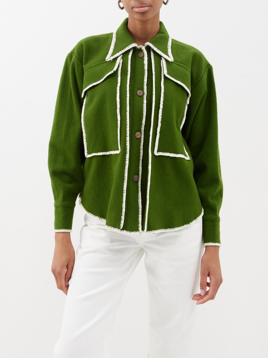 Green Blanket-stitched melton-wool jacket | Lovebirds