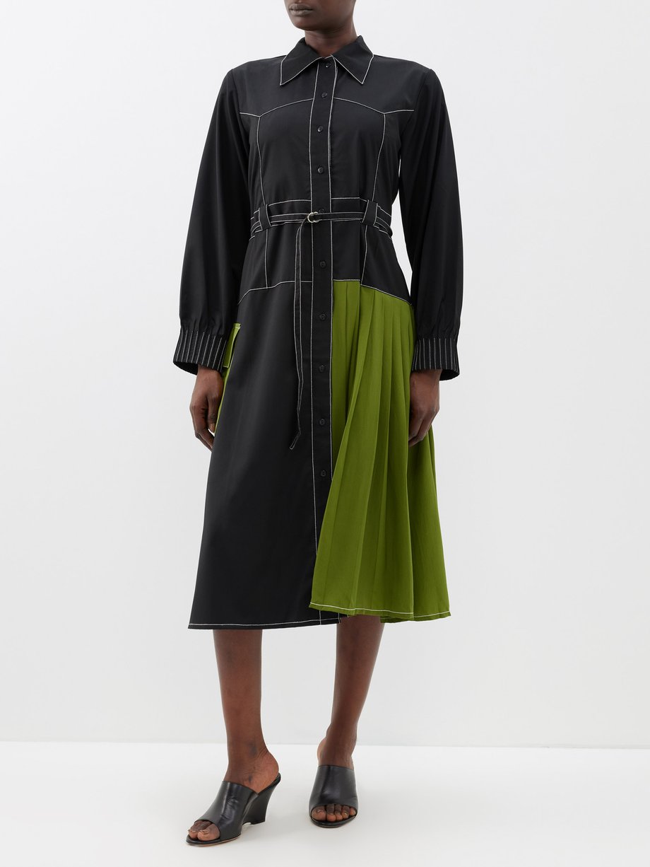 Black Colour-block twill midi dress | Lovebirds | MATCHESFASHION US
