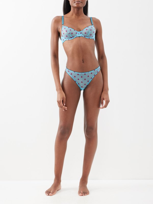 Dora Larsen Maude floral-embroidered recycled-tulle thong