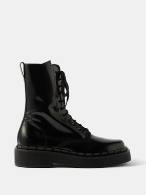 Valentino Garavani Rockstud patent-leather lace-up boots
