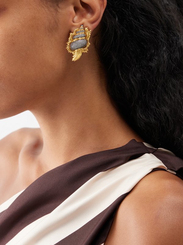 Begüm Khan Shell crystal 24kt gold-plated clip earrings