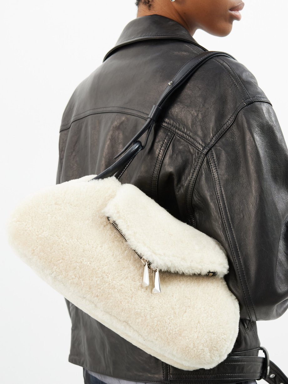 Amina Muaddi Gemini leather-trim shearling shoulder bag