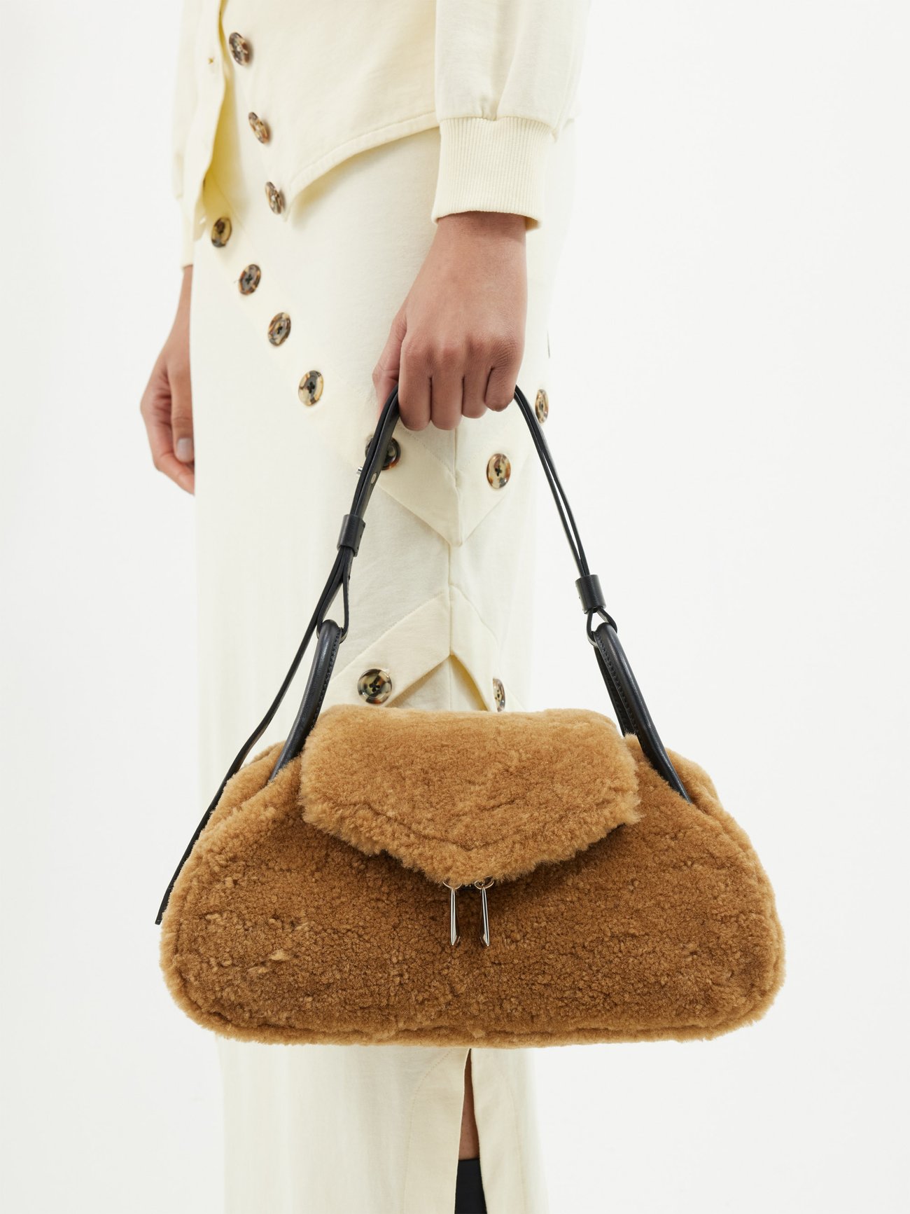 Gemini shearling leather trim shoulder bag video