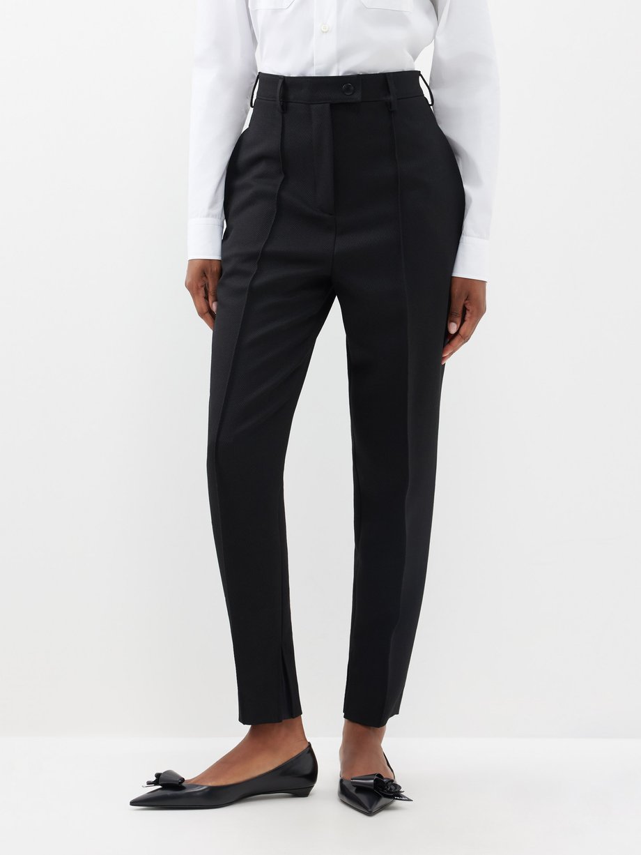Black High-rise wool-blend tailored trousers | Prada | MATCHES UK