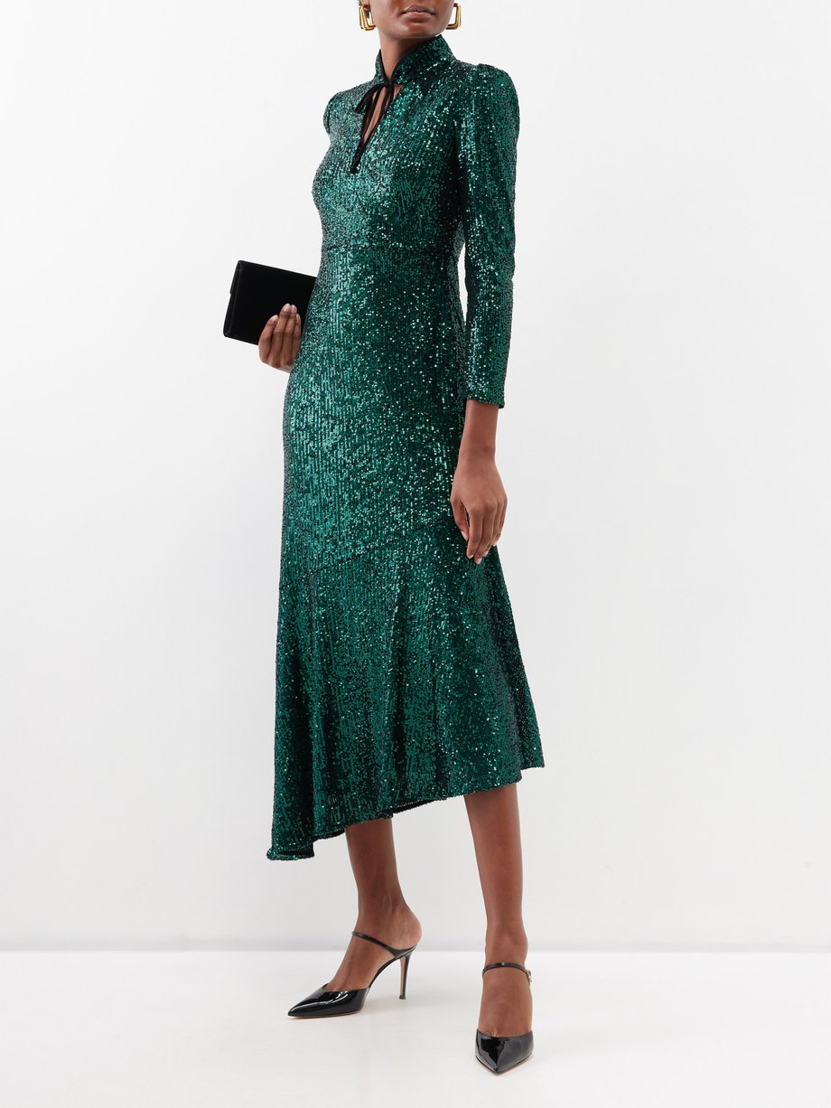 Green The Jacquetta stand-collar sequinned maxi dress | Cefinn | MATCHES UK