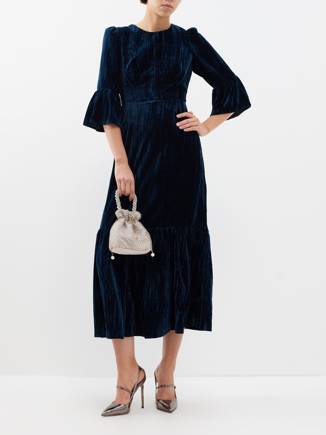 Blue The Daphne velvet midi dress | Cefinn | MATCHES UK